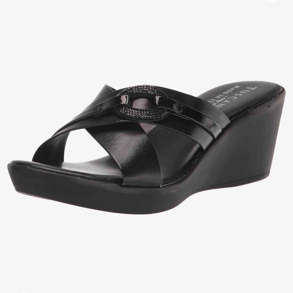 Tuscany By Easy Street Women’s Sze 9 M Sabina Vegan Leather Wedge Sandals Shoes